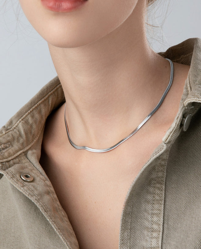 White Gold Herringbone Chain Necklace