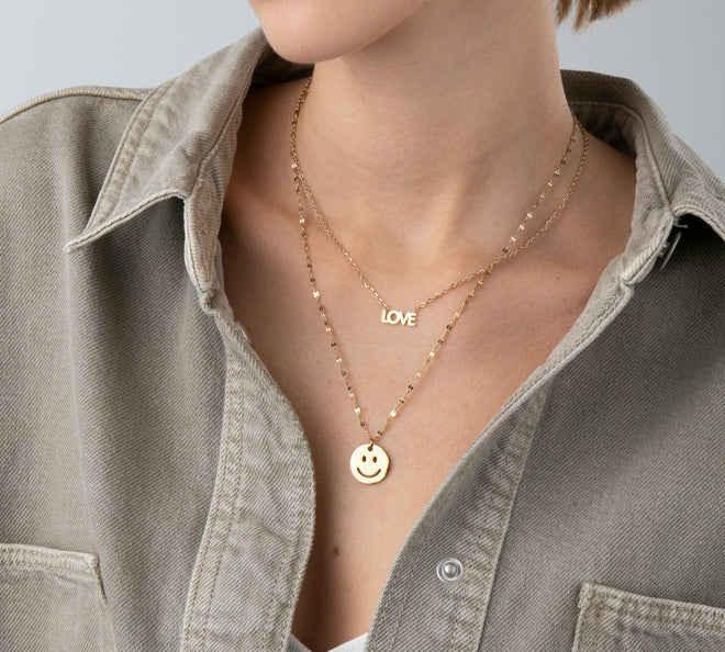 Happy Face&Love Double layered Gold Necklace