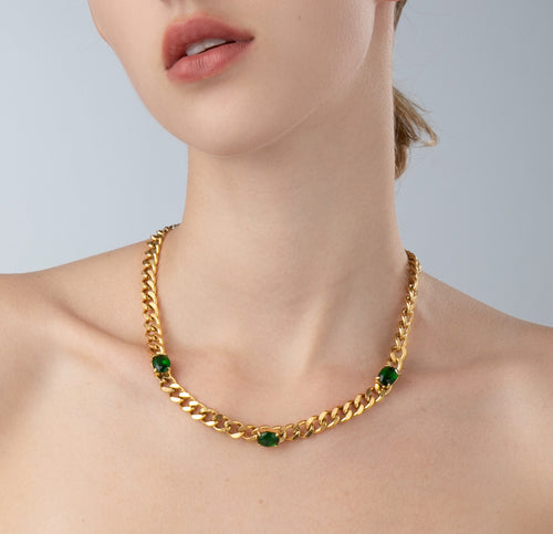 Gold Chain with Green Stones