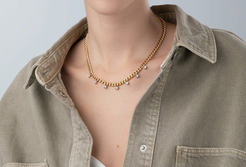 Gold Chain Necklace with Color Stone