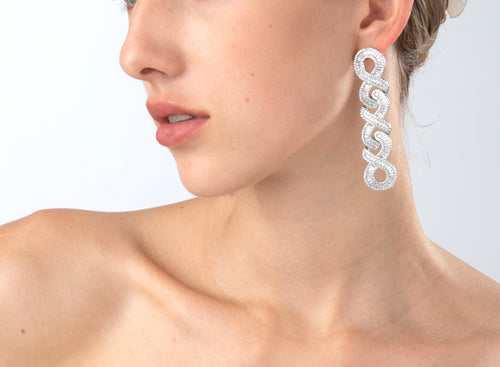 Spiral Crystal Rhinestone Dangle Party Earring with 925 Sterling Silver Post for Bridal Wedding Prom