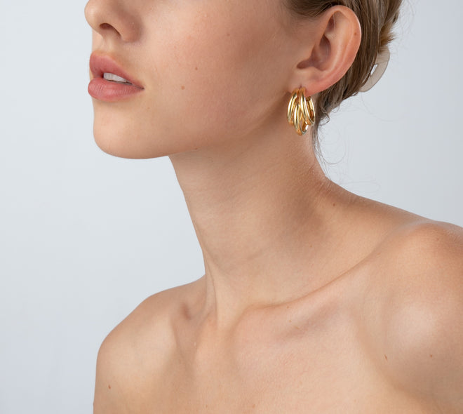 Gold Triple Hoops Earrings