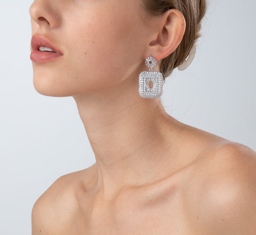 Bling Cubic Zirconia Square Earring