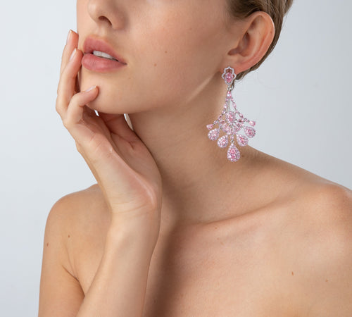 Pink Chandelier Rhinestone Dangle Party Earring with 925 Sterling Silver Post