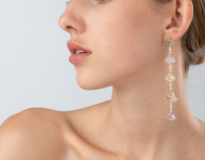 Fan Shape Rhinestone Dangle Party Earring