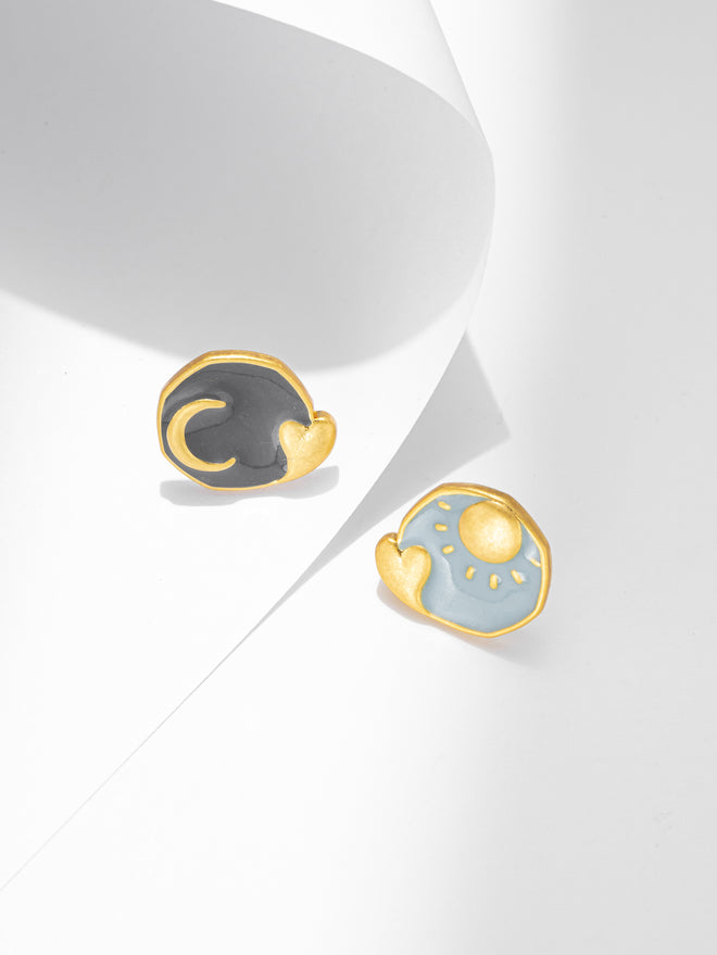 Sun&Moon Enamel Glazed Earring