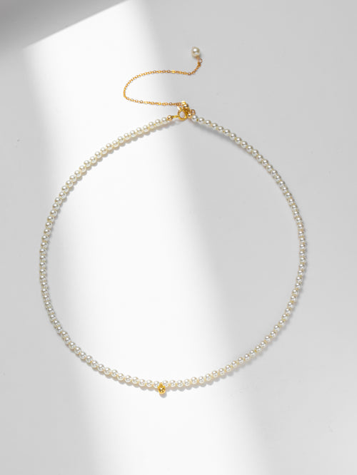 Mini Pearls Necklace with MINI Gold bean pendant 3mm