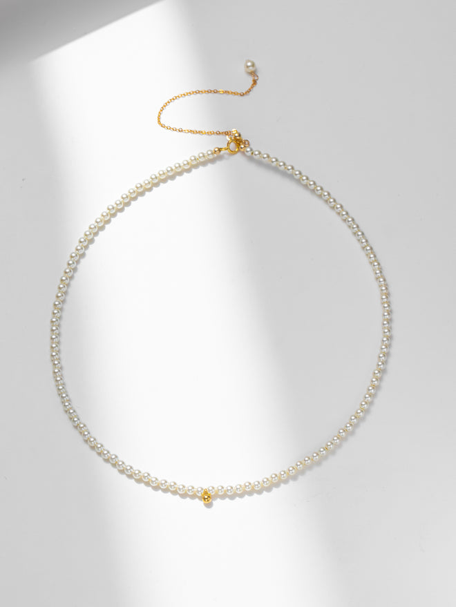 Mini Pearls Necklace with MINI Gold bean pendant 3mm