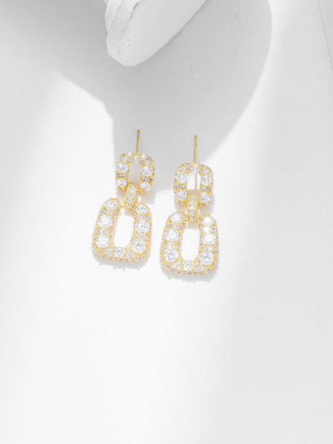 Sparkle Gold Zircon Rhinestone Dangle Earring for Party Bridal Wedding Prom