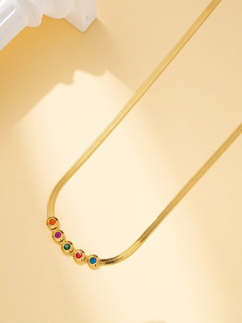 Gold Chain Necklace with Diamond and Color Stone