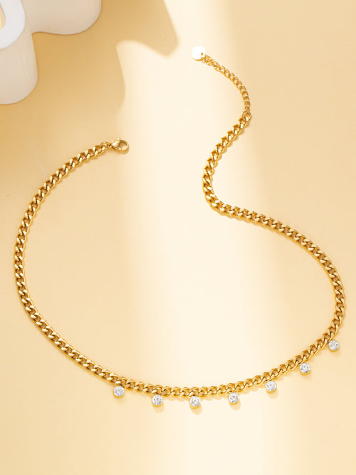 Gold Chain Necklace with Color Stone