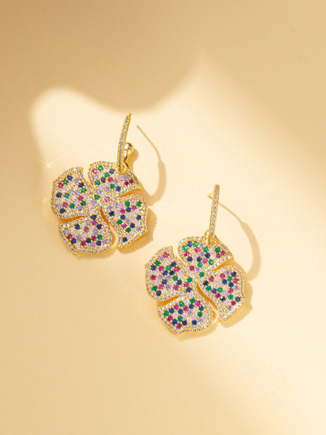 Colorful Lucky Clover Zircon Rhinestone Dangle Earring for Party Bridal Wedding Prom