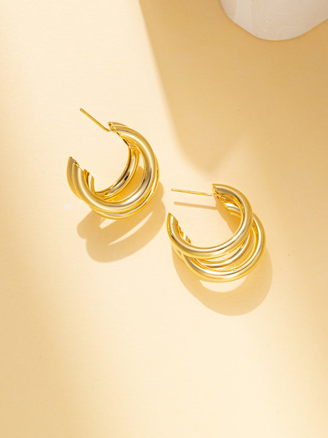 Gold Triple Hoops Earrings