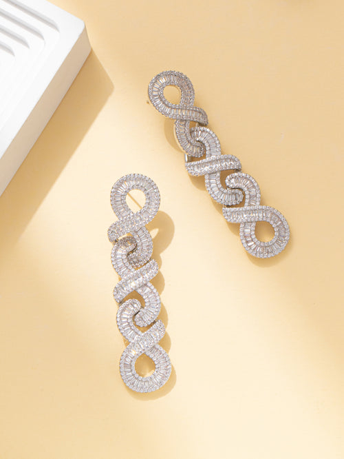 Spiral Crystal Rhinestone Dangle Party Earring with 925 Sterling Silver Post for Bridal Wedding Prom