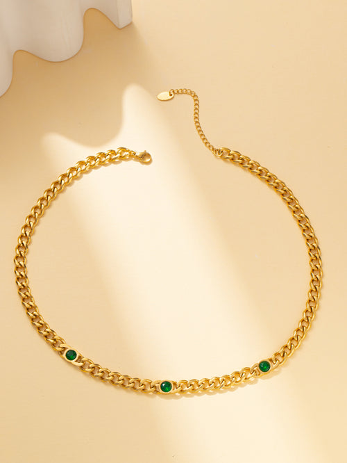 Gold Chain Necklace with Zircon Crystal