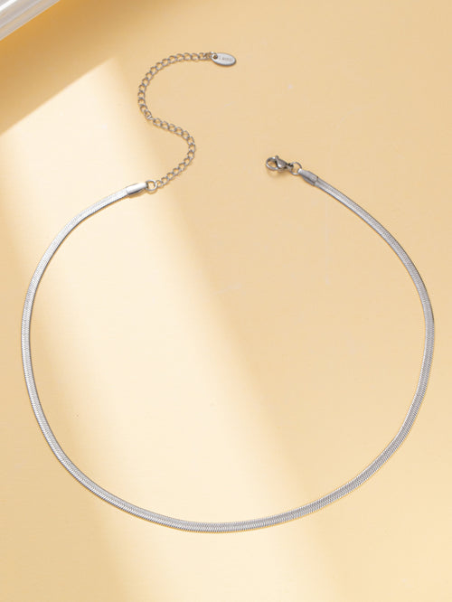 White Gold Herringbone Chain Necklace