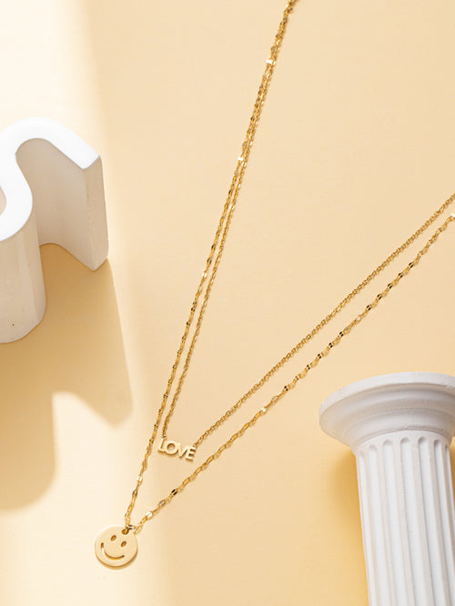 Happy Face&Love Double layered Gold Necklace