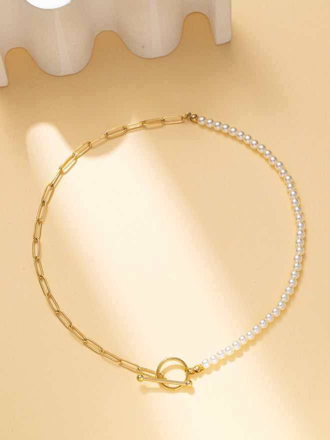 Chain Necklace with Imitation Pearl Necklace