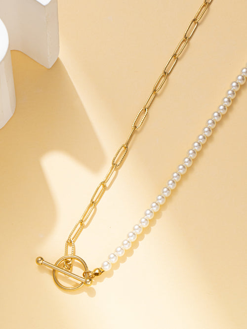 Chain Necklace with Imitation Pearl Necklace