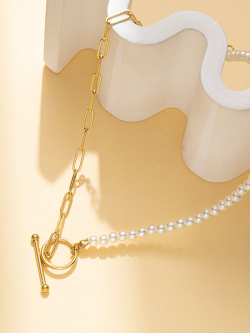 Chain Necklace with Imitation Pearl Necklace