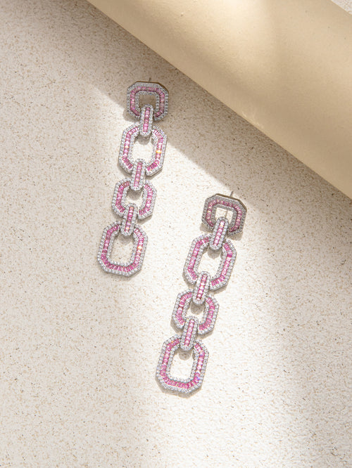 Pink Chain Rhinestone Dangle Earring  for Party Bridal Wedding Prom