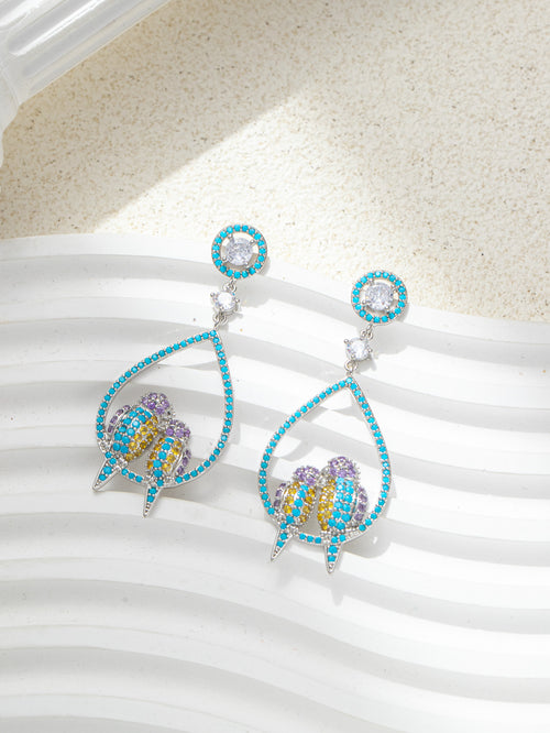 Blue Cute Parrots Zircon Rhinestone Dangle Earring for Party Bridal Wedding Prom