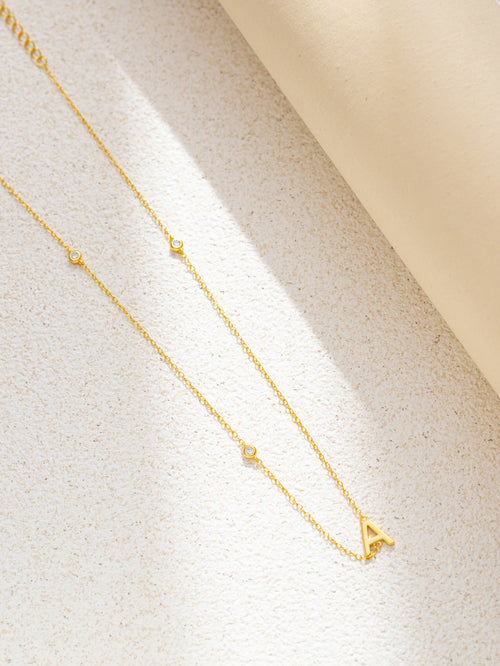 Thin Alphabet Necklace With Diamond Stud