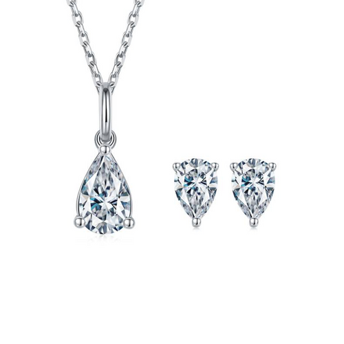 2CT Moissanite Earrings+2CT Necklaces Set,18K White Gold Plated Top Grade Cut Diamond With GRA Certification 925 Sterling Silver Jewlery Set