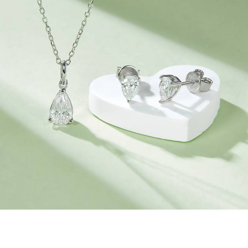 2CT Moissanite Earrings+2CT Necklaces Set,18K White Gold Plated Top Grade Cut Diamond With GRA Certification 925 Sterling Silver Jewlery Set