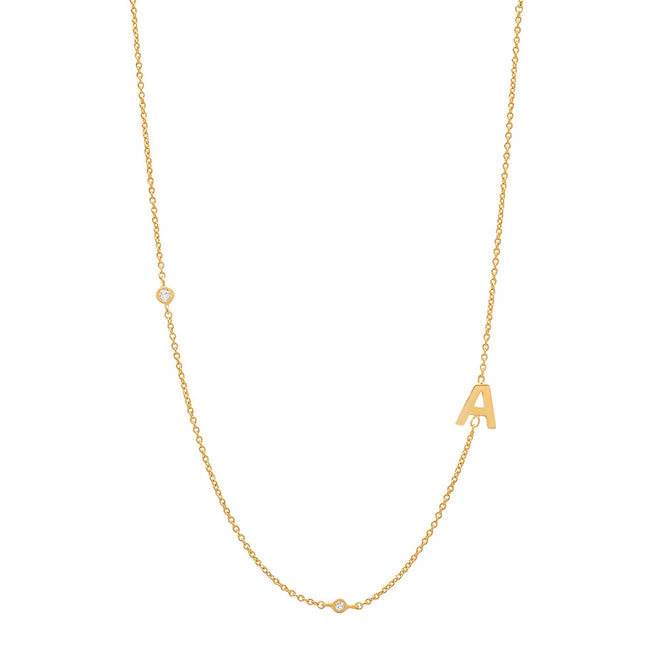 Thin Alphabet Necklace With Diamond Stud