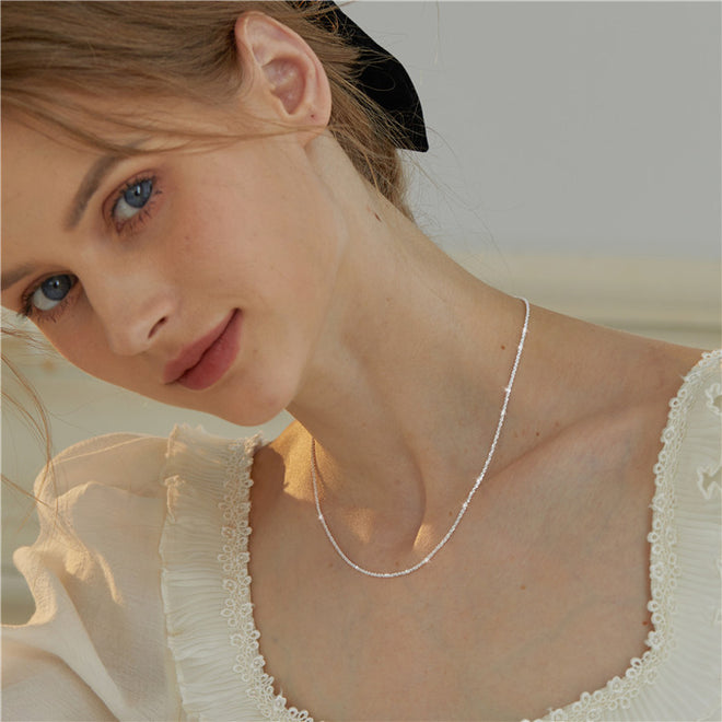 S925 Silver Shimmering Glittering Plain Chain Necklace