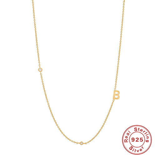 Thin Alphabet Necklace With Diamond Stud