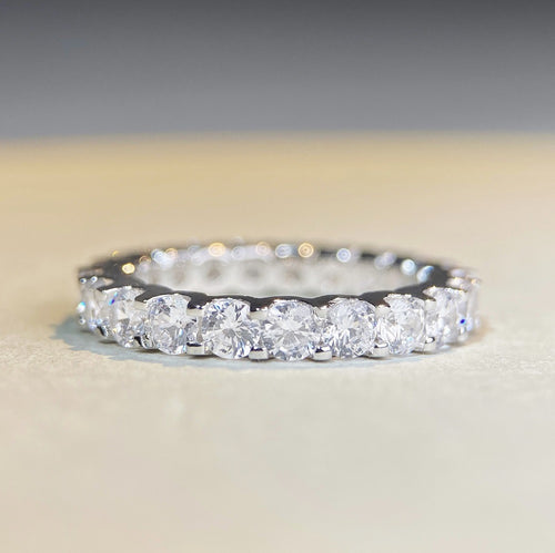 Moissanite Eternity Ring, Round Cut D 0.1 CT Each Color Lab Created Diamond Sterling Silver Wedding Band Ring