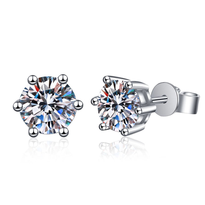 Moissanite Brilliant Round Cut 2ct D-E Color 925 Sterling Silver White Gold Plated Stud Earring