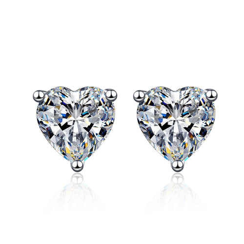 Moissanite Heart Shape Cut 2ct D-E Color 925 Sterling Silver White Gold Plated Stud Earring