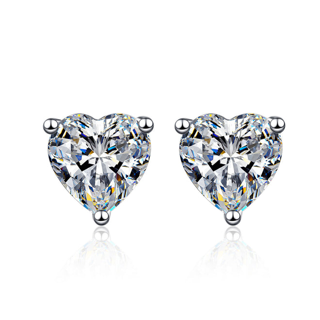 Moissanite Heart Shape Cut 2ct D-E Color 925 Sterling Silver White Gold Plated Stud Earring