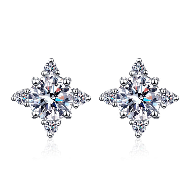 Moissanite Snow Flake Stud Earrings 2ct D-E Color 925 Sterling Silver White Gold Plated Stud Earring