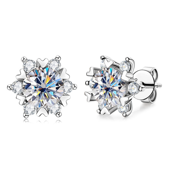 Moissanite Snowflake Cut 2ct D-E Color 925 Sterling Silver White Gold Plated Stud Earring