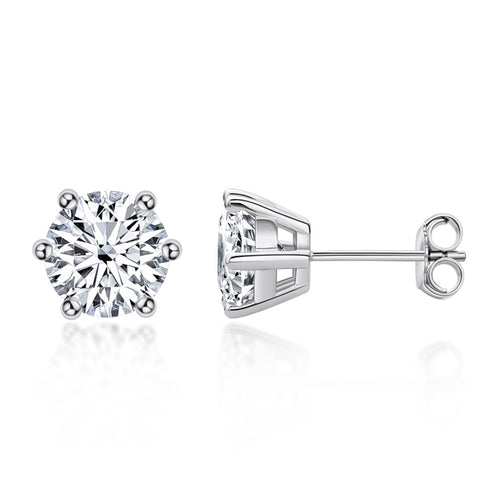 Moissanite Brilliant Round Cut 2ct D-E Color 925 Sterling Silver White Gold Plated Stud Earring