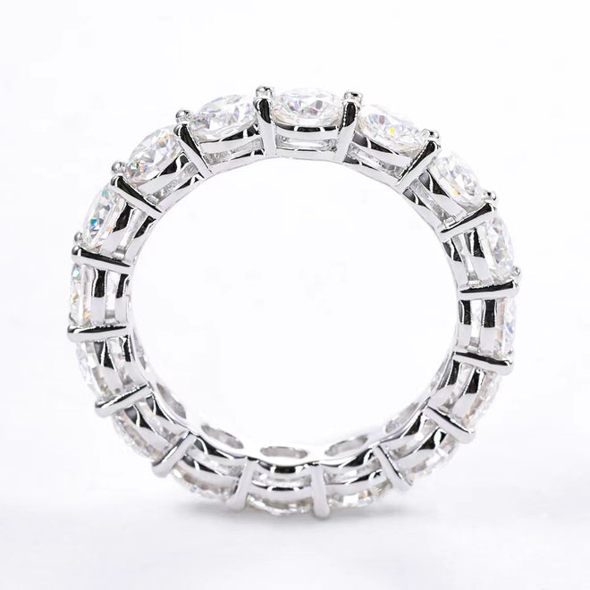 Moissanite Eternity Ring, Round Cut D 0.3CT Each Color Lab Created Diamond Sterling Silver Wedding Band Ring