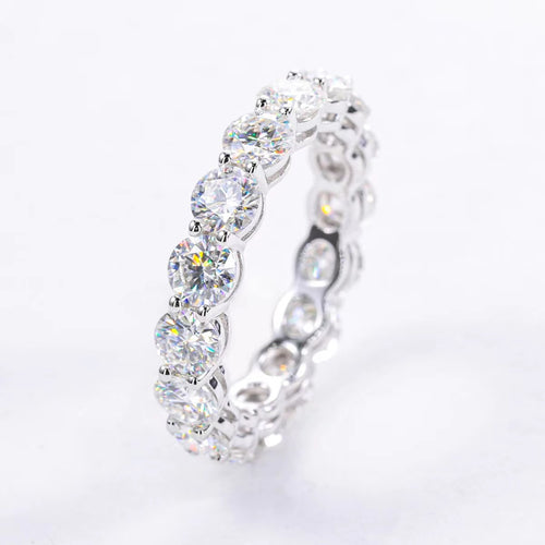 Moissanite Eternity Ring, Round Cut D 0.3CT Each Color Lab Created Diamond Sterling Silver Wedding Band Ring