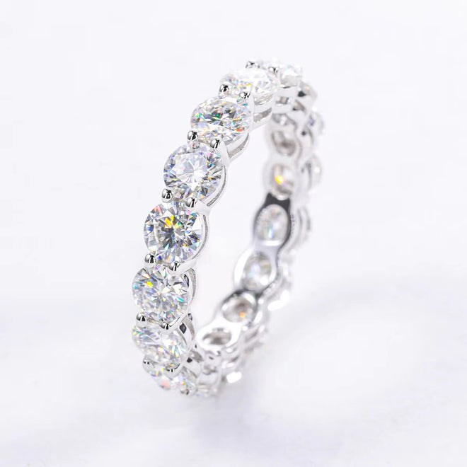 Moissanite Eternity Ring, Round Cut D 0.3CT Each Color Lab Created Diamond Sterling Silver Wedding Band Ring