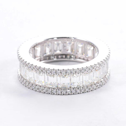 Moissanite Eternity Ring, Rectangle Princess Cut D 0.3 CT Each S925 Sterling Silver Wedding Band Ring