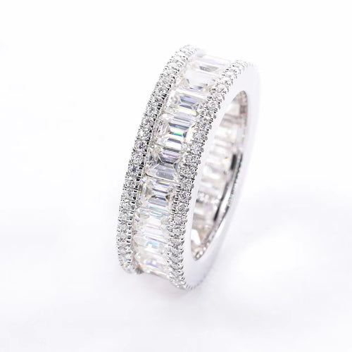 Moissanite Eternity Ring, Rectangle Princess Cut D 0.3 CT Each S925 Sterling Silver Wedding Band Ring