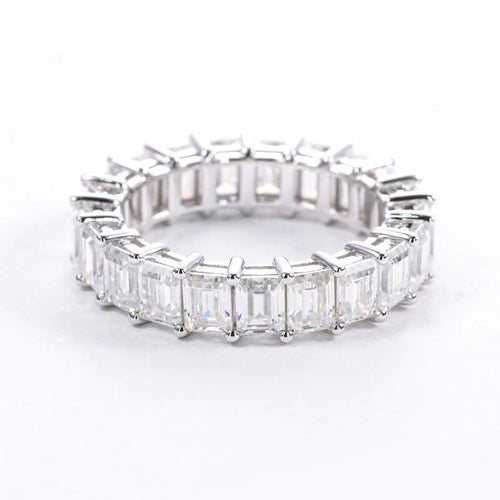 Moissanite Eternity Ring, princess Cut D 0.3 CT Each Color Lab Created Diamond Sterling Silver Wedding Band Ring