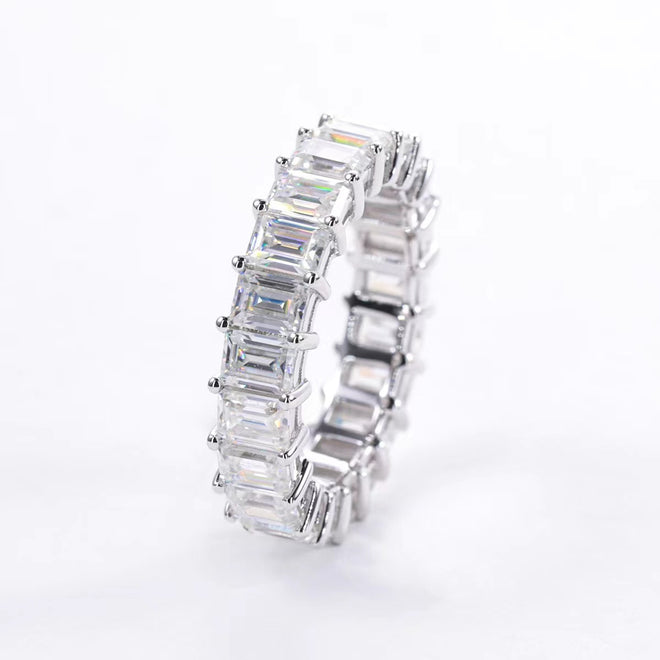 Moissanite Eternity Ring, princess Cut D 0.3 CT Each Color Lab Created Diamond Sterling Silver Wedding Band Ring