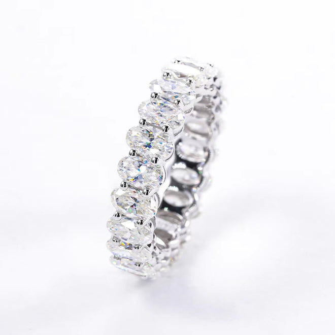 Moissanite Eternity Ring, OVAL Cut D 0.3 ct Each Color Lab Created Diamond Sterling Silver Wedding Band Ring