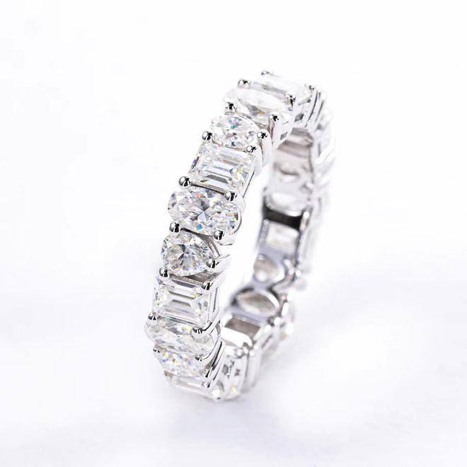 Moissanite Eternity Ring, multi-shape (PRINCESS, OVAL, TEAR DROP) Cut D 0.3 CT Each S925 Sterling Silver Wedding Band Ring