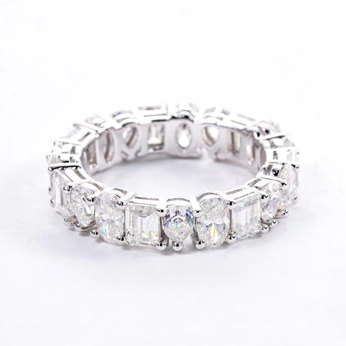 Moissanite Eternity Ring, multi-shape (PRINCESS, OVAL, TEAR DROP) Cut D 0.3 CT Each S925 Sterling Silver Wedding Band Ring