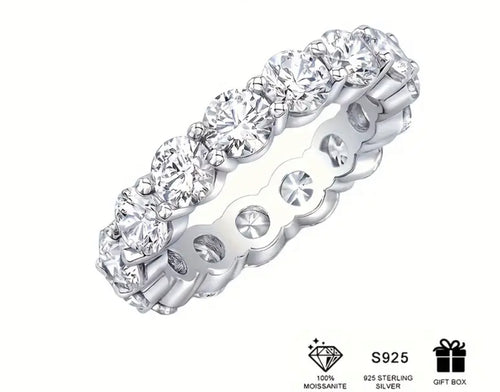 Moissanite Eternity Ring, Round Cut D 0.5 CT Each Color Lab Created Diamond Sterling Silver Wedding Band Ring